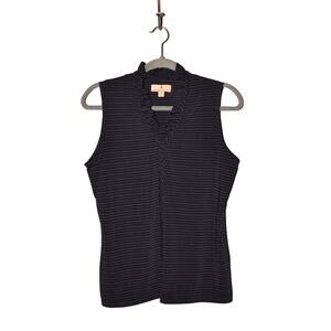 SPORT‎ HALEY $65 Sweat-Wicking Ruffle Collar Striped Sleeveless Blouse Medium